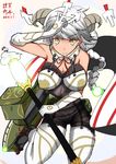  alternate_costume asymmetrical_hair bad_id bad_pixiv_id black_legwear braid breasts cannon cloud_print covered_nipples elbow_gloves from_above garter_straps gloves goat_horns kantai_collection large_breasts long_hair looking_at_viewer machinery mecha_musume mikage_yayoi off_shoulder pantyhose shikigami silver_hair single_braid smile solo staff thighhighs unryuu_(kantai_collection) very_long_hair white_gloves white_legwear yellow_eyes 