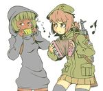  :&lt; accordion ak-47 akm assault_rifle beamed_eighth_notes beret christ-chan commentary eighth_note english_commentary flying_sweatdrops food frown fruit gun harmonica hat instrument isis-chan isis_(terrorist_group) jarv md5_mismatch melon meme military military_uniform multiple_girls music musical_note parody playing_instrument rifle serbia serbia_strong serbian_flag squeezebox standing sweatdrop tears thighhighs uniform weapon zettai_ryouiki 
