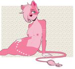  2015 alexzorak areola blue_eyes blush breasts digital_media_(artwork) feline female hair lion mammal navel nipples nude pattern_background pink_hair simple_background sitting solo 