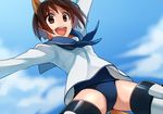  animal_ears bad_id bad_pixiv_id brown_eyes brown_hair dog_ears dog_tail maguro_(ma-glo) miyafuji_yoshika open_mouth school_swimsuit short_hair solo strike_witches striker_unit swimsuit swimsuit_under_clothes tail world_witches_series 