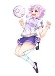  ball hair_ornament highres neptune_(choujigen_game_neptune) neptune_(series) purple_eyes purple_hair skirt smile soccer soccer_ball soccer_uniform solo sportswear zabioz 