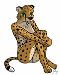  anthro casual_nudity cheetah digitigrade feline female foltzy fur green_eyes mammal navel nude pussy simple_background solo tasteful_nudity white_background 