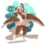  anthro areola bottomless breasts brown_fur clothed clothing equine female fur grey_hair hair half-dressed mammal nipples one_eye_closed open_mouth open_shirt pegasus pussy shirt simple_background solo standing teeth tongue wicklesmack wings 