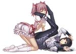  akemi_homura argyle argyle_legwear black_hair black_hairband black_legwear blush breath closed_eyes feet foot_licking foot_worship gloves hair_ribbon hairband heavy_breathing highres kaname_madoka kneehighs licking long_hair magical_girl mahou_shoujo_madoka_magica multiple_girls panties panties_under_pantyhose pantyhose pink_hair plantar_flexion pleated_skirt purple_eyes ribbon short_hair short_twintails simple_background skirt streamingsun sweatdrop trembling twintails underwear white_background white_gloves white_legwear yuri 