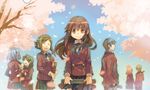  5girls awara_chikako black_hair brown_eyes brown_hair cherry_blossoms diploma flower ga_geijutsuka_art_design_class graduation kiyuzuki_satoko long_hair long_sleeves maruoka_nao mitsui_yuuko mizubuchi multiple_boys multiple_girls noda's_older_sister school_uniform scroll short_hair uozomi wakami_(ga) 