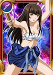  armpits breasts brown_eyes brown_hair card_(medium) cleavage collarbone earrings ikkitousen japanese_clothes jewelry long_hair looking_at_viewer magatama magatama_earrings medium_breasts navel sarashi shiny shiny_skin sideboob solo strapless ten'i_(ikkitousen) 