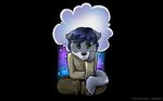  2012 anthro black_background blue_hair canine chibi cloud fur green_eyes grey_fur hair male mammal raining simple_background sitting solo the_cyantian_chronicles tiffany_ross vincent_finilt wallpaper wolf 