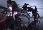  black_bow black_hair bow breasts chain choker glowing glowing_eyes gothic_lolita grey_background hair_bow kantai_collection large_breasts lolita_fashion long_hair profile red_eyes seaplane_tender_hime shinkaisei-kan solo sturmjager upper_body very_long_hair 