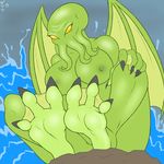  breasts claws crossgender cthulhu cthulhu_mythos feet female h.p._lovecraft rock sitting toes water webbing wings zp92 