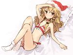  bell bell_collar blonde_hair blush bobby_socks bow bow_bra bra breasts christmas cleavage collar eho_(icbm) flat_chest frilled_bra frilled_panties frilled_pillow frills hand_over_face hat kirisame_marisa long_hair lying on_back panties pillow red_panties santa_hat sock_ornament socks solo striped striped_bra striped_panties touhou underwear underwear_only wavy_hair white_background white_legwear yellow_eyes 
