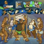  5_toes badger bear belly bulge canine clothed clothing comic delivery feet hairy k-9 male mammal muscular mustelid nipples otter plantigrade toes torn_clothing underwear 