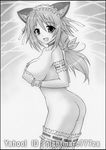  :d animal_ears armband artist_name ass black_border blush border breast_hold breasts charlotte_dunois covering covering_breasts graphite_(medium) greyscale hair_between_eyes headdress infinite_stratos large_breasts long_hair looking_at_viewer monochrome nightmare77zx nude open_mouth ponytail smile solo thighhighs traditional_media wrist_cuffs 
