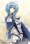  armor blue_hair highres kem_kem nonaka_yuki shinmai_maou_no_testament solo sword weapon yellow_eyes 