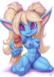  2015 abs areola blue_skin breasts disembodied_penis erection female hair humanoid league_of_legends long_ears male muscular muscular_female nipples nude penis poppy_(lol) purple_eyes pussy simple_background smile thefuckingdevil vein video_games white_background yordle 
