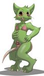  anthro blush bra circumcised clothing crossdressing digitigrade erection fur green_fur humanoid_penis looking_at_viewer male panties penis solo standing tongue tongue_out underwear いもり 