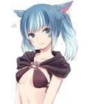  alternate_hair_color animal_ears bangs bare_arms bikini bikini_top black_bikini blue_eyes blue_hair blunt_bangs breasts cape collarbone earrings facepaint final_fantasy final_fantasy_xiv fox_ears head_tilt heart ica jewelry light_smile looking_at_viewer medium_breasts miqo'te navel short_hair simple_background solo swimsuit underboob white_background 