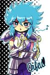  armor blue_eyes blue_hair eighth_note gauntlets gloves lyra_orphee lyre male_focus morose musical_note open_mouth saint_seiya solo 