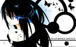  black_hair black_rock_shooter black_rock_shooter_(character) blue_eyes bug burning_eye butterfly character_name copyright_name hawthorn highres insect long_hair looking_at_viewer solo 