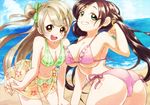  :d arched_back beach bent_over bikini blue_sky blush bow breasts brown_hair cleavage day flower frilled_bikini frills green_bikini green_eyes grin hair_bow hand_on_own_knee large_breasts long_hair looking_at_viewer love_live! love_live!_school_idol_project midriff minami_kotori multiple_girls navel ocean one_side_up open_mouth outdoors pink_bikini plaid plaid_bikini sand sarong see-through side-tie_bikini sideboob sky smile swimsuit toujou_nozomi twintails twisted_torso underboob walrus-ruin water yellow_eyes 