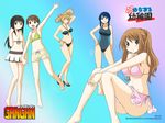  barefoot bikini competition_swimsuit half_updo hanamaru_youchien hands_clasped hat high_heels kusano-sensei legs multiple_girls navel one-piece_swimsuit one_eye_closed own_hands_together sakura_(hanamaru_youchien) shoes straw_hat striped striped_bikini striped_swimsuit swimsuit tsuchida_satsuki wallpaper yamamoto_mayumi yamamoto_nanako yuuto_(p.a.) 