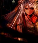  angry bad_id bad_pixiv_id clenched_hand dark fujiwara_no_mokou full_moon monochrome moon open_mouth red red_eyes solo tomishi touhou 