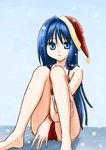  blue_eyes blue_hair bra hat kanon lingerie long_hair minase_nayuki ootaka_narumi santa_hat shorts snow solo underwear 