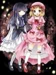  blonde_hair blue_hair chiruku dress elbow_gloves frederica_bernkastel gloves kneehighs lambdadelta long_hair mary_janes pink_dress pumpkin purple_eyes red_eyes ribbon ribbons shoes smile umineko_no_naku_koro_ni violet_eyes 