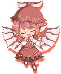  blush chibi closed_eyes dress full_body long_sleeves music mystia_lorelei no_nose open_mouth outstretched_arm outstretched_hand pink_hair ribbon satsuki_mei_(sakuramochi) shoes short_hair simple_background singing solo touhou winged_shoes wings 