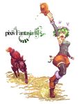  armpits belt boned_meat boots bug butterfly detached_sleeves flower food green_eyes green_hair hair_flower hair_ornament insect meat monster pixiv_fantasia pixiv_fantasia_3 running shibairo short_hair solo thighhighs 