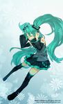  bad_id bad_pixiv_id detached_sleeves green_hair hatsune_miku headphones headset long_hair molly skirt solo thighhighs twintails very_long_hair vocaloid 