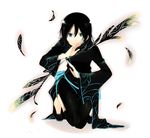  androgynous black_hair blue_eyes chinese_clothes edato feathers gopher looking_at_viewer male_focus solo soul_eater wings 