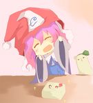  alpaca animalization bad_id bad_pixiv_id closed_eyes face hat konpaku_youmu pink_hair saigyouji_yuyuko santa_hat sukima_(crie) touhou 