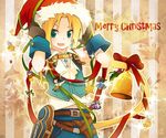  2girls bad_id bad_pixiv_id bell blonde_hair brown_hair chibi christmas eiko_carol final_fantasy final_fantasy_ix garnet_til_alexandros_xvii gift gloves green_eyes halo hanabi_(artist) hat multiple_boys multiple_girls purple_hair santa_hat tail vivi_ornitier wings zidane_tribal 