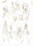  absurdres artbook briefcase concept_art glasses greyscale hair_up highres margaret_(persona) monochrome official_art persona persona_4 scan sketch soejima_shigenori yellow 