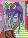  ace card chair cubism diolemonde fine_art_parody highres itou_kaiji kaiji lamp lying_card male_focus parody playing_card room scar solo sweat table window 