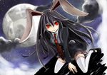  animal_ears black_footwear bunny_ears bunny_tail buttons cloud long_hair moon necktie nino_(shira) pink_skirt purple_hair red_eyes red_neckwear reisen_udongein_inaba shoes skirt smile solo tail thighhighs touhou when_you_see_it yagokoro 