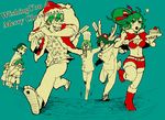  5boys alternate_costume animal_costume antlers bikini_top boots cake cape chasing chef chef_hat christmas cleaver darry_adai dual_wielding fleeing food fork gimmy green_hair hat holding kamina looking_back mochiko_(shima) multiple_boys multiple_girls oversized_limbs pastry plate pointing reindeer_costume rossiu running sack sandals santa_costume santa_hat simon spot_color tengen_toppa_gurren_lagann viral watermark yoko_littner 