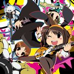  animal_ears bad_id bad_pixiv_id brown_eyes brown_hair bunny_ears bunnysuit cape chibi drum drum_set enoz guitar hair_ribbon hajime_(hajime-ill-1st) hat highres instrument kita_high_school_uniform multiple_girls nagato_yuki okajima_mizuki one_eye_closed pantyhose ribbon school_uniform serafuku short_hair suzumiya_haruhi suzumiya_haruhi_no_yuuutsu v witch witch_hat zaizen_mai 