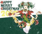  bad_id bad_pixiv_id bell brown_eyes christmas flower gloves green_hair hair_ribbon original pantyhose red_gloves ribbon solo twintails wreath zis 