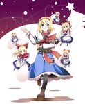  alice_margatroid bad_id bad_pixiv_id blonde_hair blue_eyes boots bow capelet christmas doll dress hair_bow hairband highres makino_(ukiuo) pantyhose ribbon sack shanghai_doll short_hair smile solo string touhou wreath 