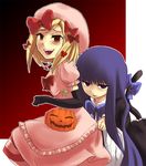  blond_hair blonde_hair blue_hair dress frederica_bernkastel lambdadelta laughing pink_dress pumpkin purple_eyes smile tail umineko_no_naku_koro_ni violet_eyes 