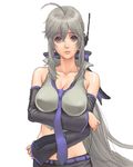  ahoge bad_id bad_pixiv_id bare_shoulders breasts collarbone detached_sleeves hack07 headphones large_breasts long_hair lowres midriff necktie red_eyes silver_hair solo vocaloid voyakiloid yowane_haku 