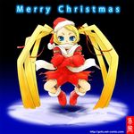  blonde_hair blue_eyes boots christmas gofu hat long_hair niche_(tegami_bachi) prehensile_hair santa_costume santa_hat shorts snow solo tegami_bachi 