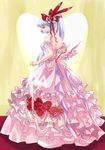  alternate_costume bow bride dress flower fujiwara_no_mokou hair_bow jewelry long_hair ring rose sakana_(ryuusui-tei) silver_hair solo touhou wedding wedding_dress 