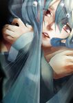  aqua_hair aqua_nails brown_eyes chachie face hatsune_miku long_hair nail_polish solo tears vocaloid 