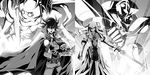  bad_id bad_pixiv_id card duel_monster fudou_yuusei greyscale junk_warrior lying_card male_focus meklord_emperor_wisel monochrome monster multiple_boys nanashi_(nestica) placido sword weapon yuu-gi-ou yuu-gi-ou_5d's 