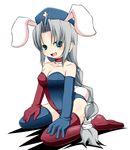  alternate_costume animal_ears breasts bunny_ears bunny_tail bunnysuit choker covered_nipples elbow_gloves gloves hat noya_makoto silver_hair small_breasts solo tail thighhighs touhou yagokoro_eirin 