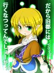  arm_warmers blonde_hair danmaku green_eyes hand_on_hip highres inyucchi looking_at_viewer mizuhashi_parsee pointy_ears scarf short_hair slit_pupils solo touhou translated 