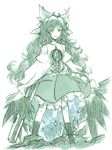  green monochrome reiuji_utsuho simple_background sketch solo touhou uri_uri white_background 