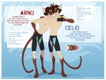  anthro arno atletic brown_fur brown_hair brown_nose cat celio clothed clothing feline fur hair half_naked information mammal peritian shorts sibling swimsuit twins 